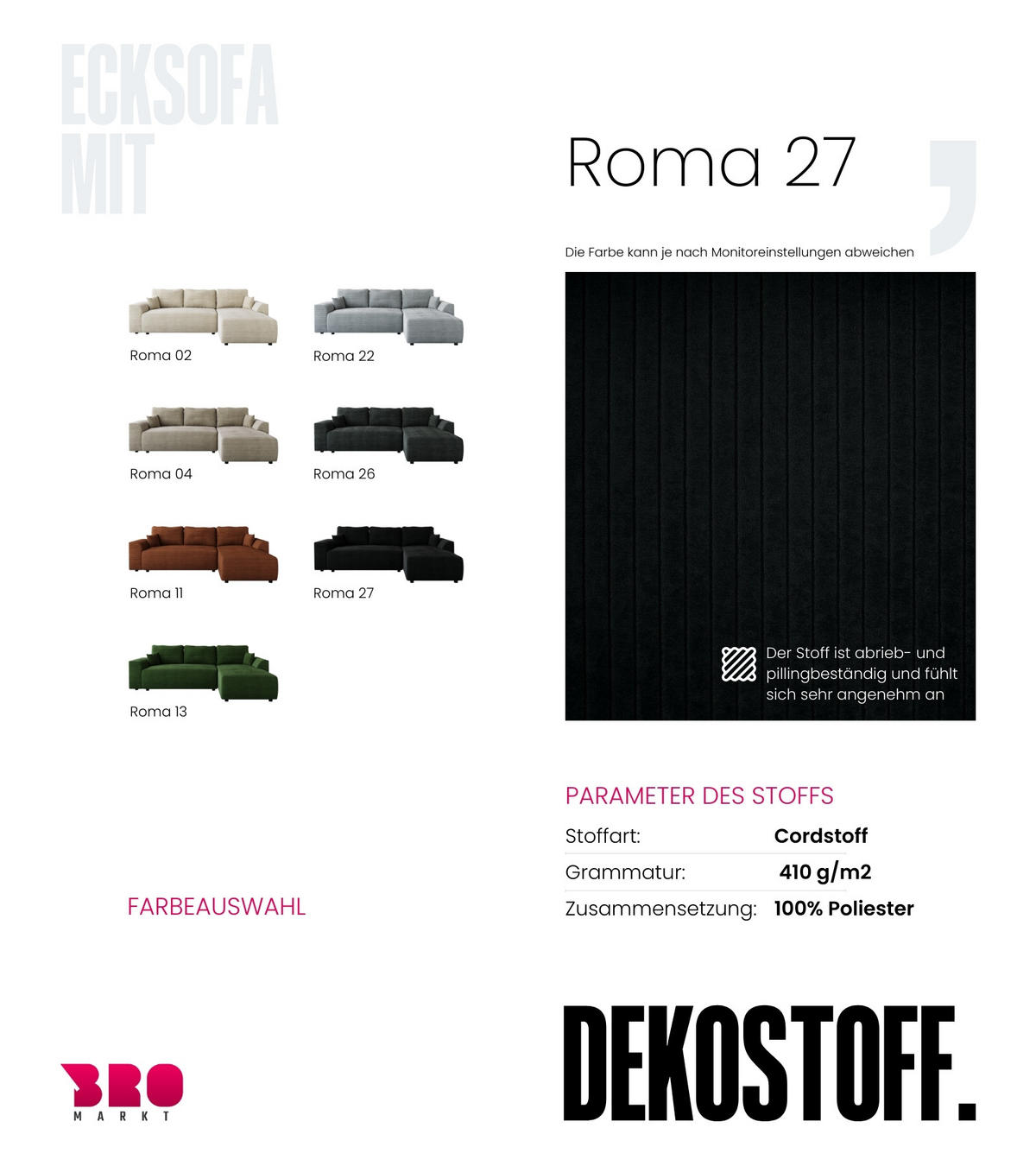 ECKSOFA Romeo mit Schlaffunktion Schwarz - Schwarz, Textil (285/185cm) - Bromarkt