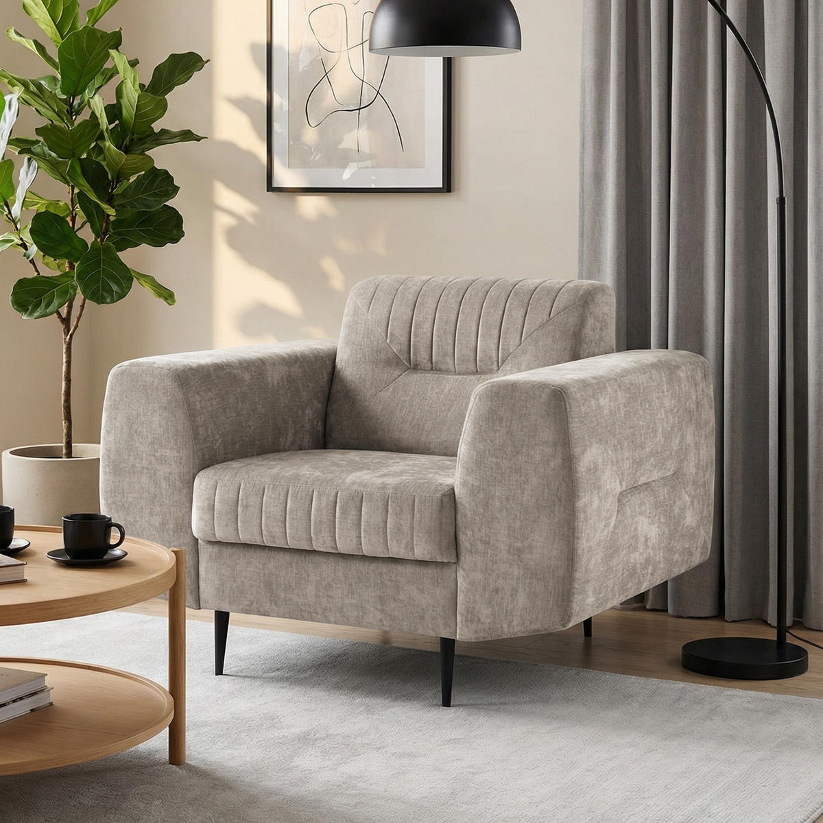 SITZGARNITUR Venezia mit Metallbeinen, beige - Beige/Schwarz, Holzwerkstoff/Metall (233/85/94cm) - Beautysofa