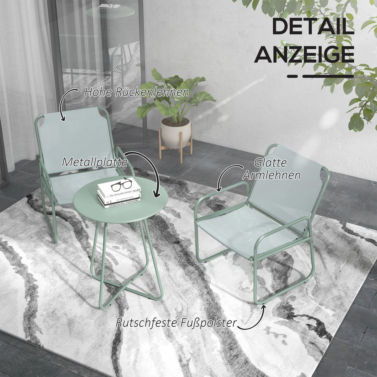 GARTENMÖBEL Set, Stahl, Mesh, Grün - Grün, Textil/Metall - Outsunny