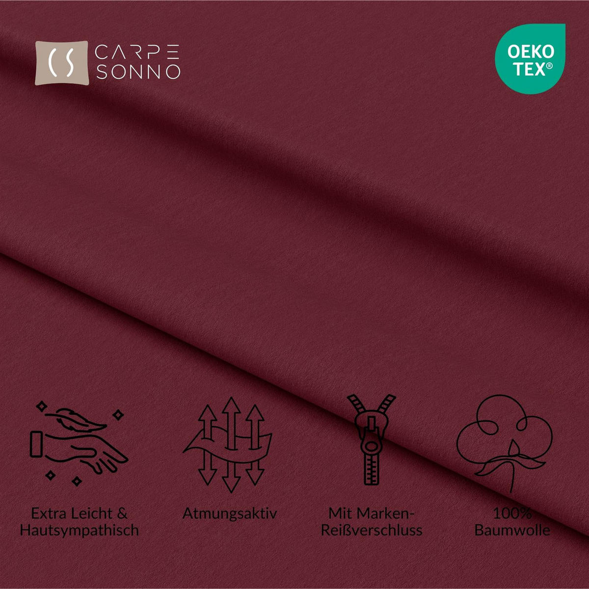 KISSENBEZUG 40x40 cm aus 100% Baumwolle, Kissenhülle Bordo Uni - Bordeaux, Textil (40/40cm) - Carpe Sonno