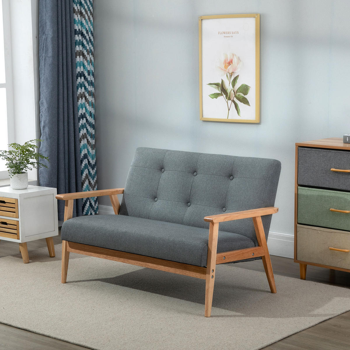 SOFA, 2-Sitzer, skandinavisch, Armlehnen, Holzbeine, grau, 115x66,5x73cm - Multicolor, Holzwerkstoff (115/73/66.5cm) - FORIOUS