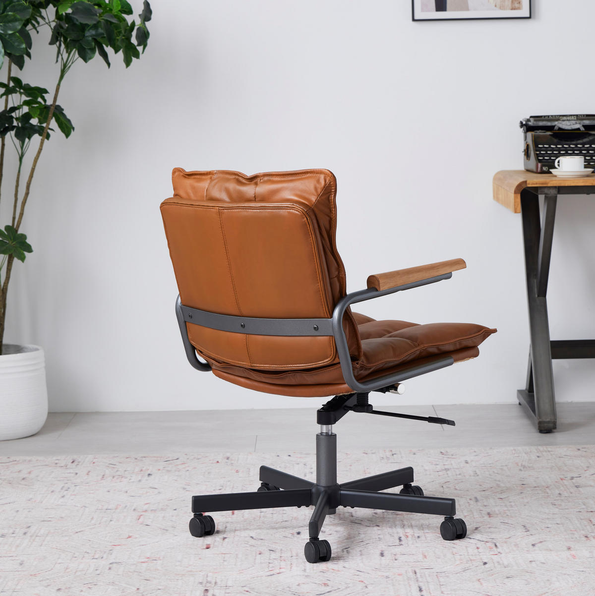 BÜROSTUHL in Braun 46x65x72 cm aus Leder mit Höhenverstellung und Drehfunktion - Braun, Leder (65/72/46cm) - IVMEU