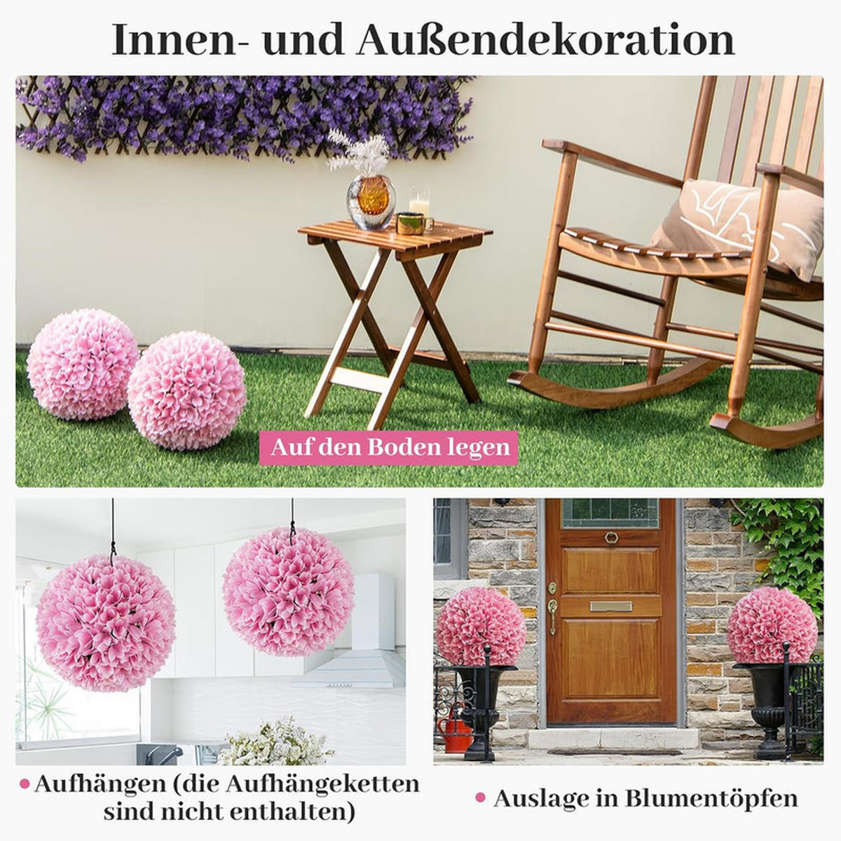 BUCHSBAUMKUGEL UV-beständig rosa(2er-Set) - Pink, Kunststoff (28cm) - COSTWAY
