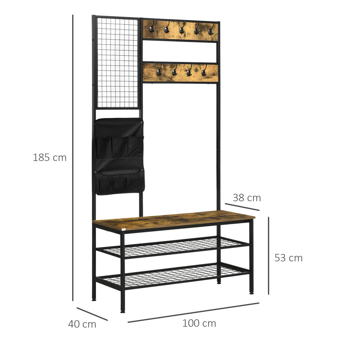 FLURGARDEROBE mit Sitzbank 100 x 40 x 185 cm Holzoptik Braun - Braun, Holz (40/185/100cm) - Beauniv