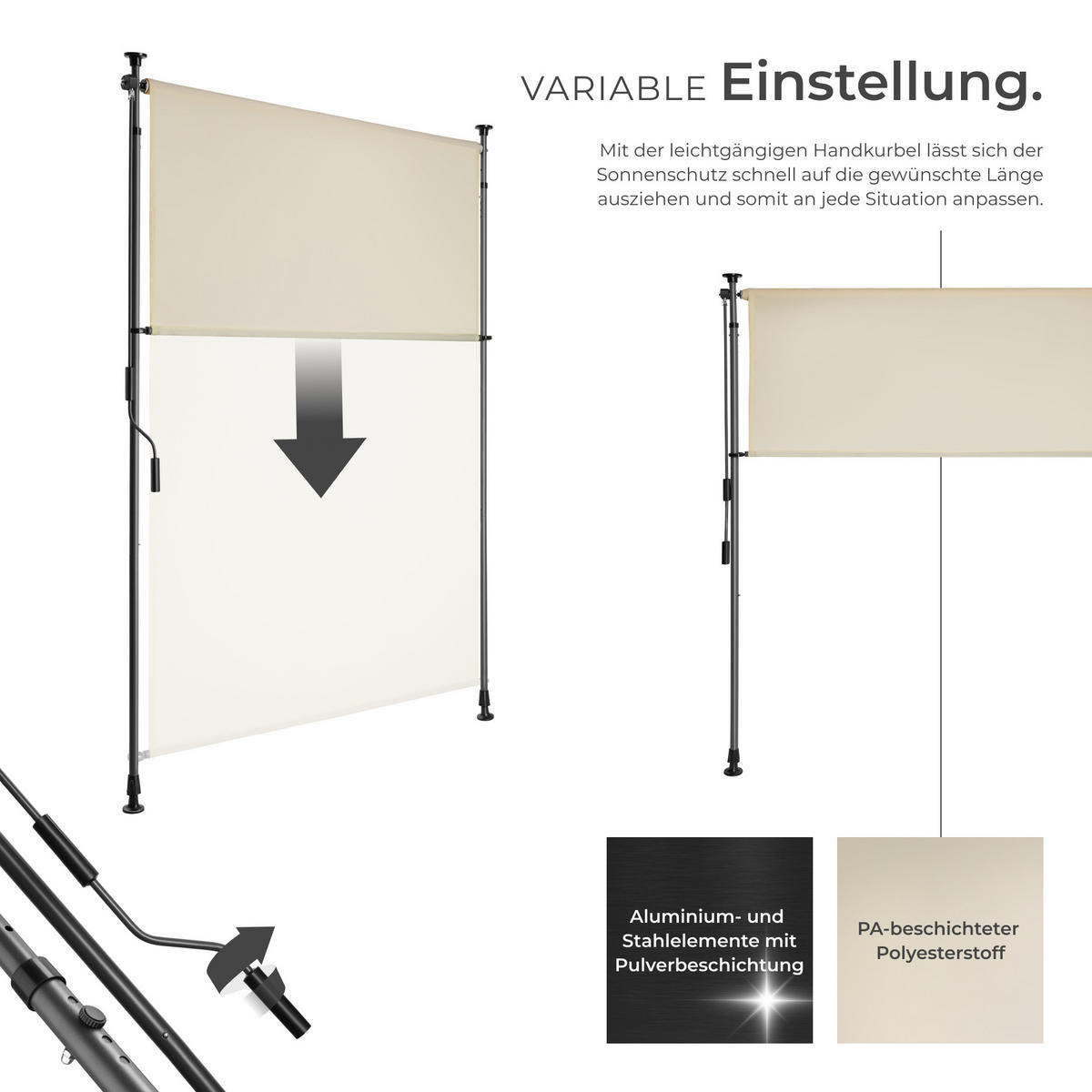 KLEMMMARKISE Taija,leichtgängige Handkurbel,beige - Beige, Kunststoff (108/310cm) - tectake