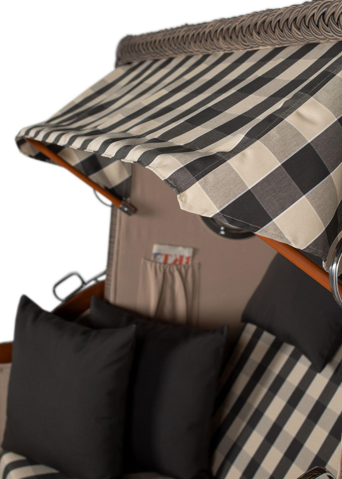 STRANDKORB Komplettset: Ammersee Grande XL Mahagoni Bullauge - PE grau - Modell 505 - Beige/Anthrazit, Holz/Kunststoff (142/165/95cm) - bene living