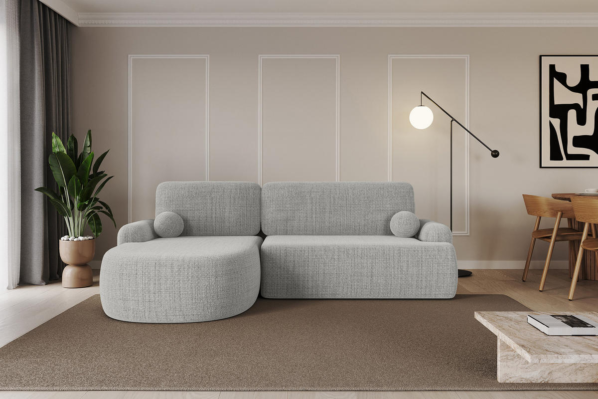 ECKSOFA mit Schlaffunktion und Bettkasten LIRA-L - 264x172x89 Hellgrau - Hellgrau, Holzwerkstoff/Textil (264/172cm) - ALTDECOR