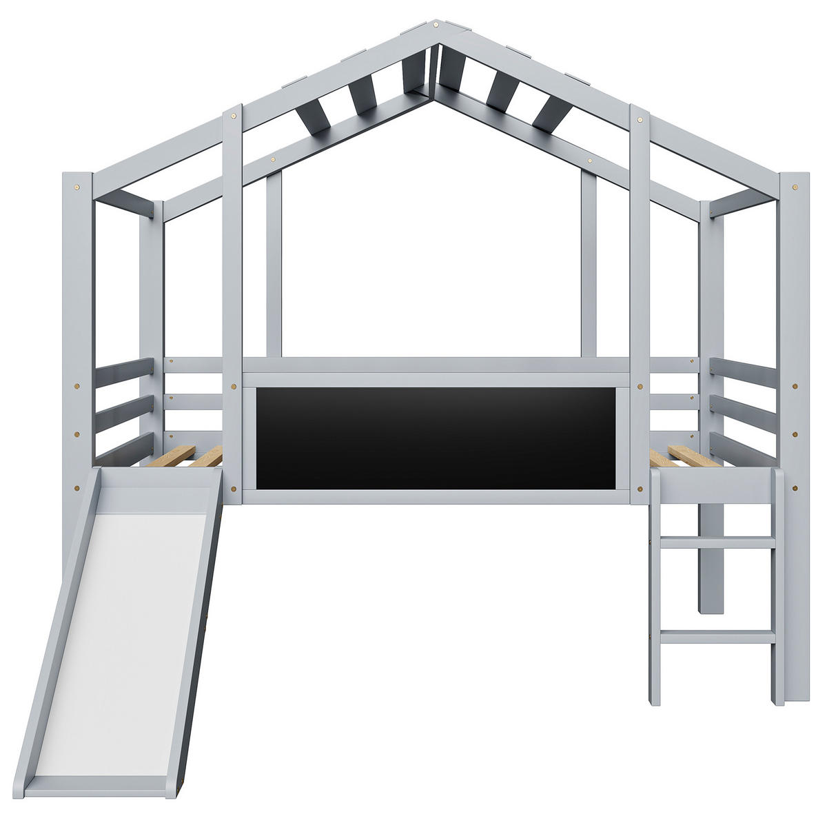 KINDERBETT 90/200 cm in Grau – Hochbett in Hausform mit Rutsche und Leiter - Grau, Holz (90/200cm) - BEAOK