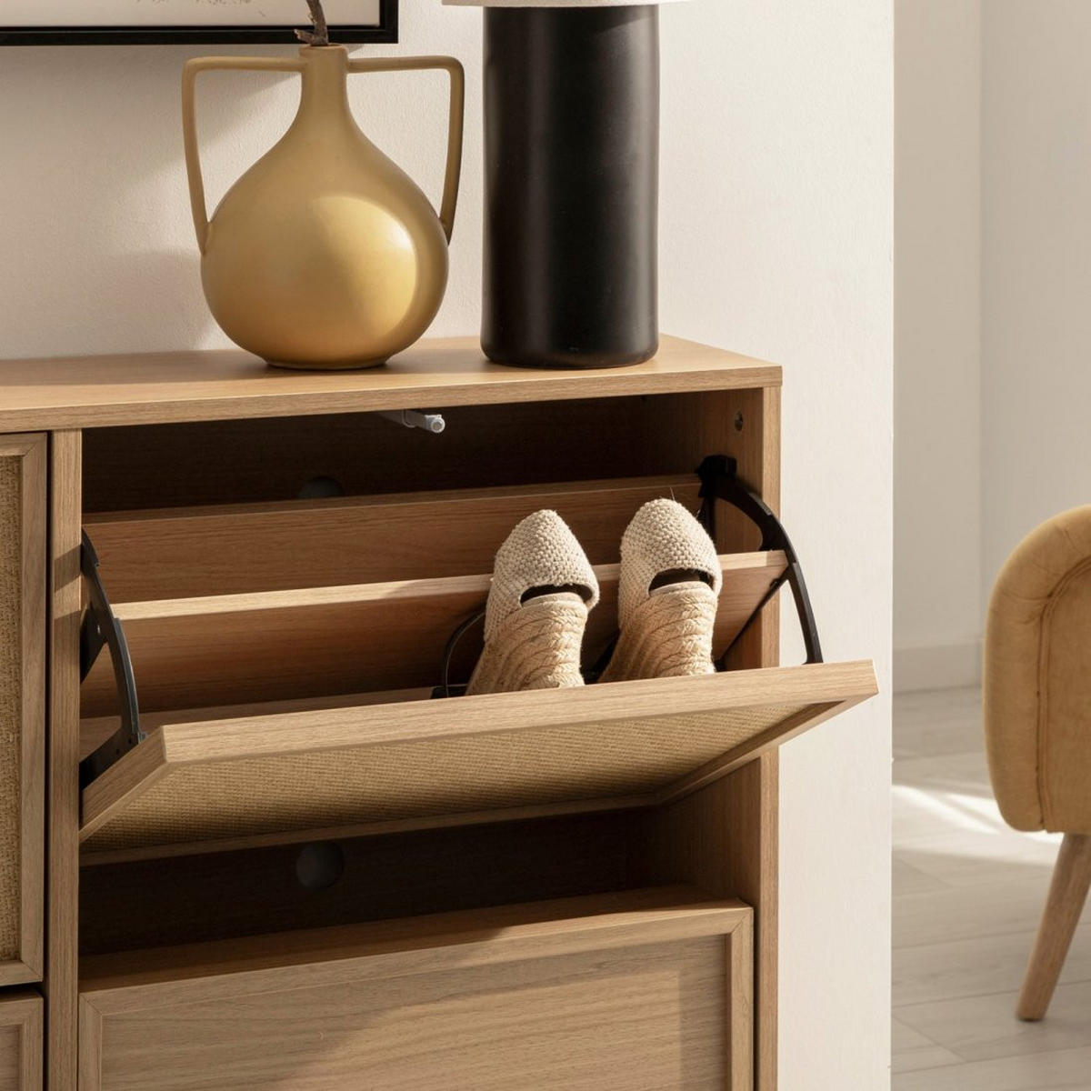 SCHUHSCHRANK DOPPELTES Bora Natürlich 105 cm x 90 cm - Naturfarben, Holzwerkstoff (105/90/24cm)