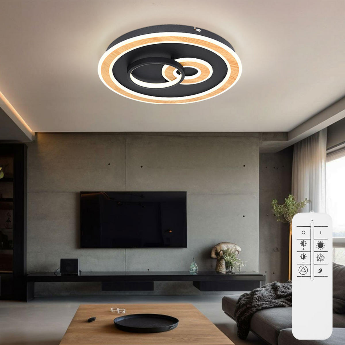 LED DECKENLEUCHTE Chessy Schwarz Holzoptik - Schwarz, Metall (50/50/7cm) - Globo Lighting