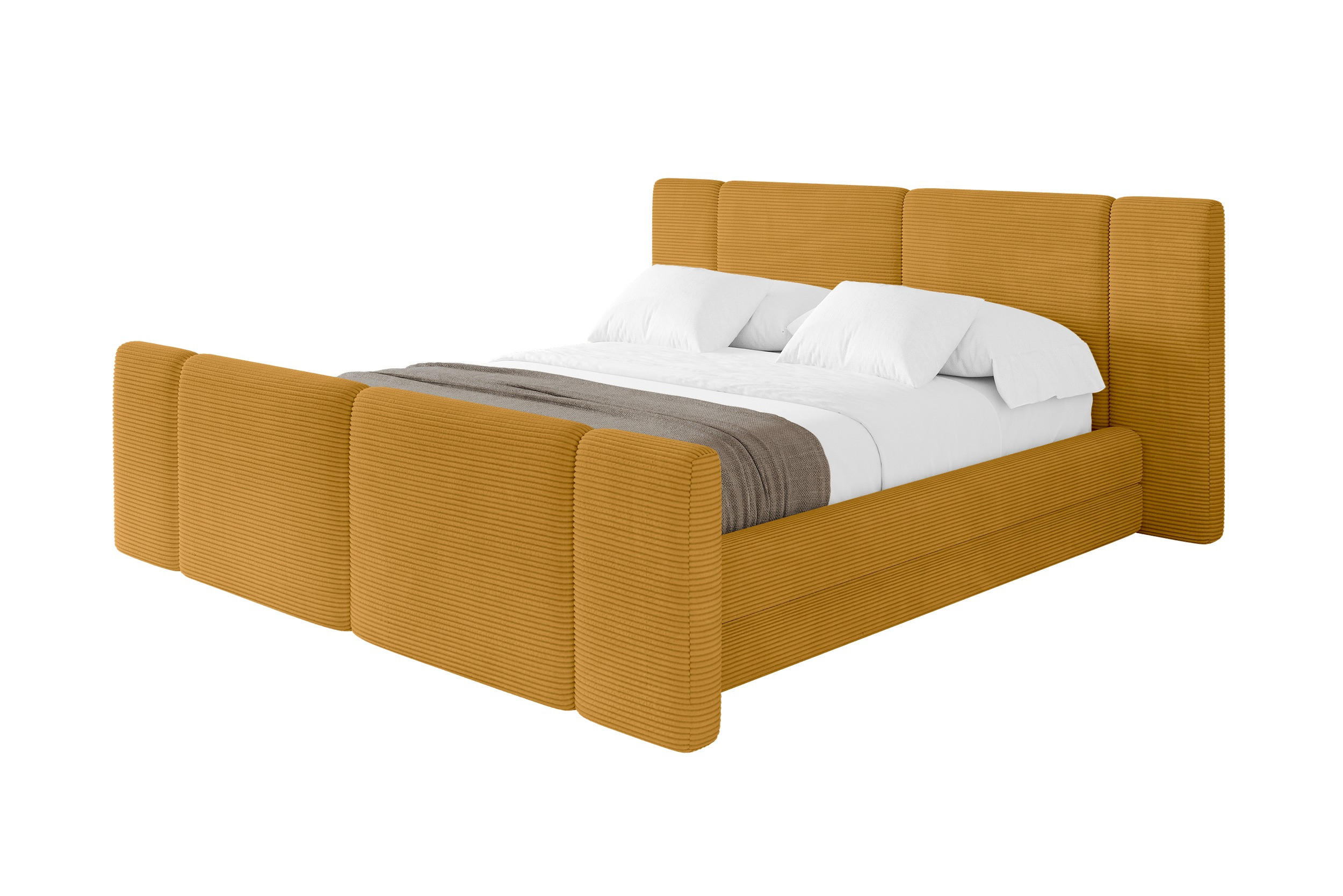 POLSTERBETT mit Bettkasten, Fußteil und Lattenrost, Boxbett ohne Matratze - TEVO-Z 140x200 Senfgelb - Gelb, Holzwerkstoff/Textil (140/200cm) - ALTDECOR