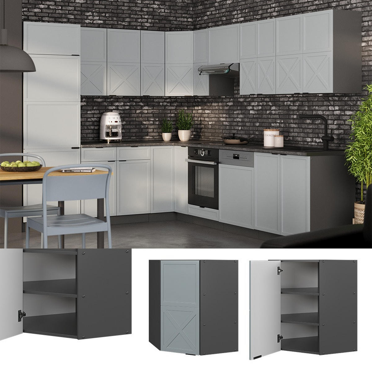 ECKHÄNGESCHRANK Fame-Line Hellblau-grau 57 cm - Anthrazit/Hellblau, Holzwerkstoff (57/72/34.1cm) - Vicco