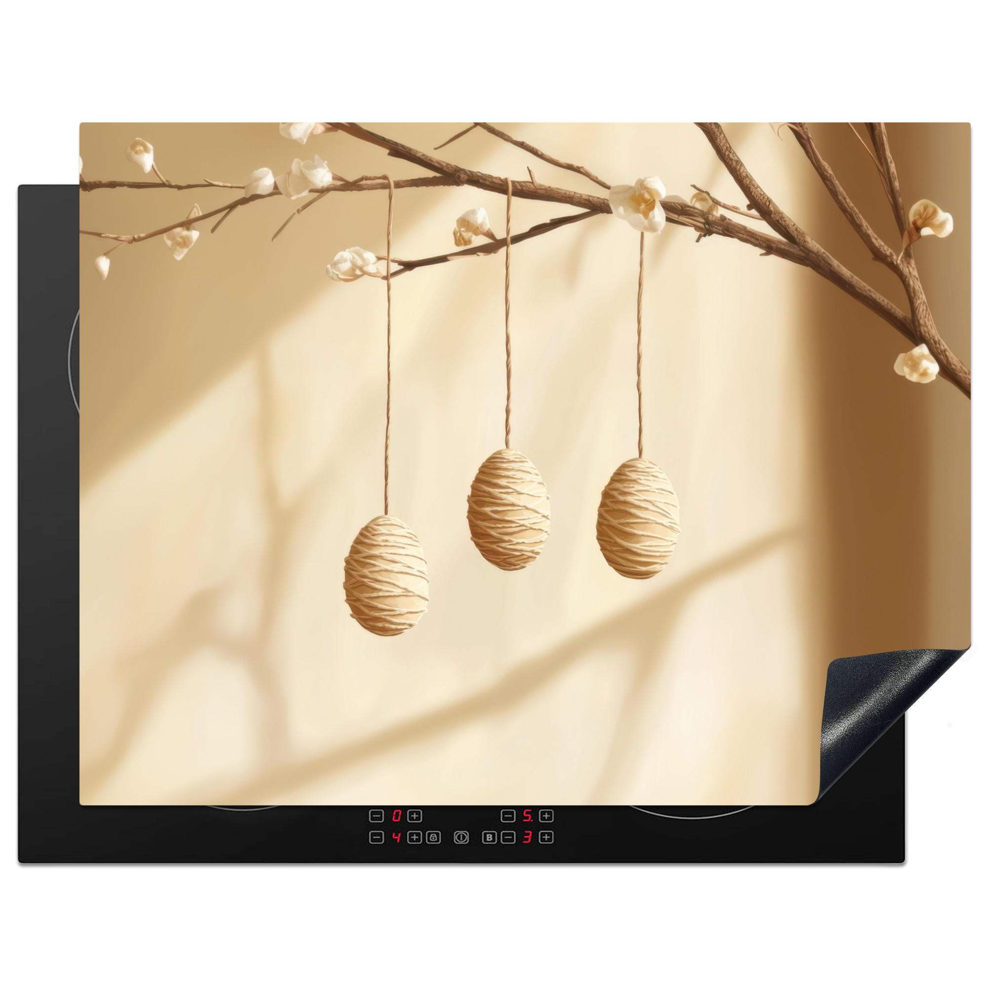 HERDABDECKPLATTE Beige - Osterkuchen - Eier Induktionsmatte 77x59 cm - Beige, Kunststoff (77/59/0.2cm) - MuchoWow