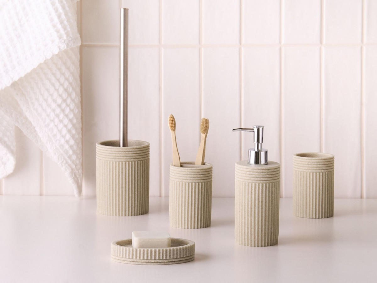 BADACCESSOIRES Set 5-teilig Hellbeige Channay - Beige, Kunststoff (8/10/8cm) - Beliani