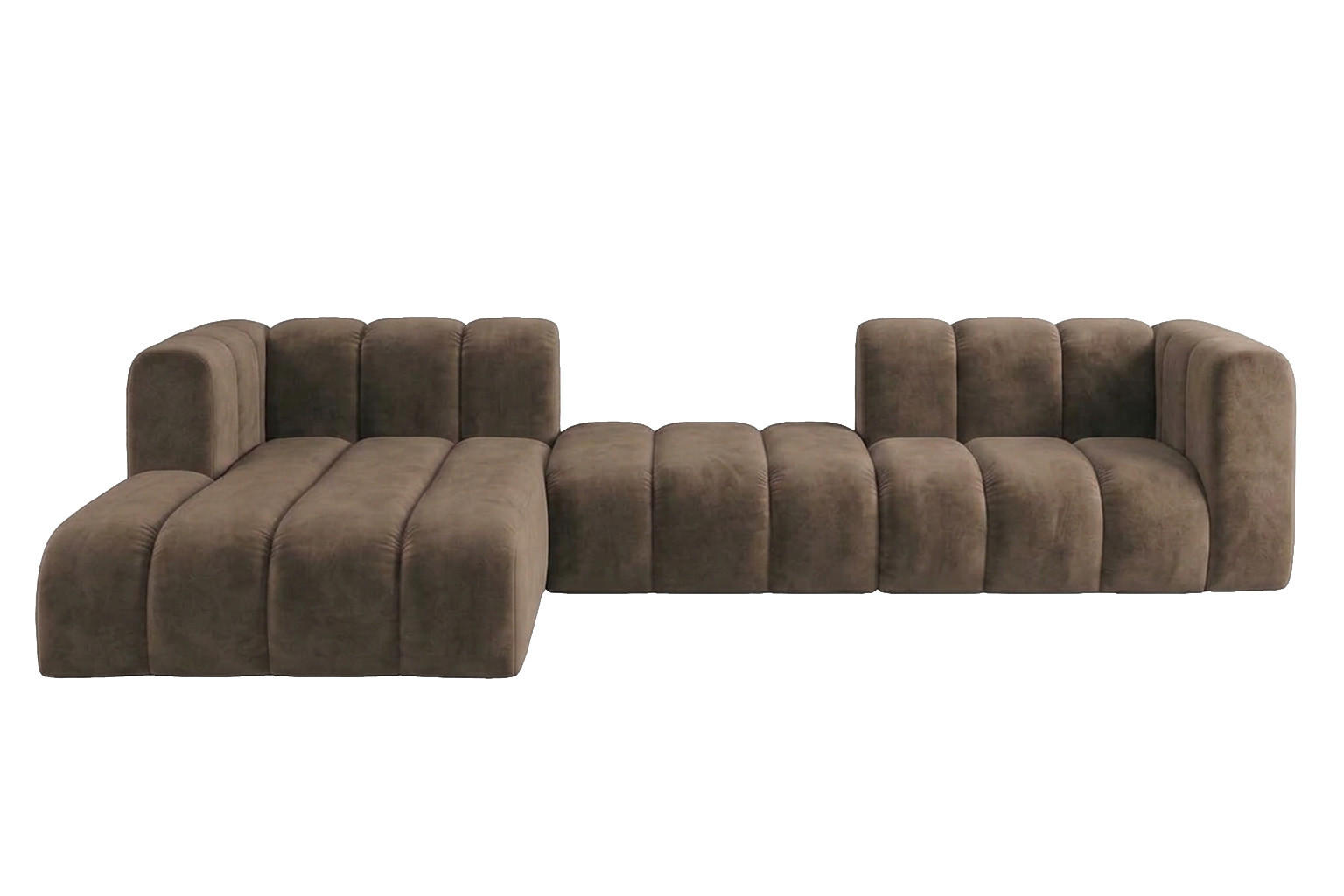 ECKSOFA Modulares In L-Form, Velvet-Stoff Riviera, Braun, Links, GRAND 319 cm - Braun, Holz (319/175cm) - Kaiser Möbel