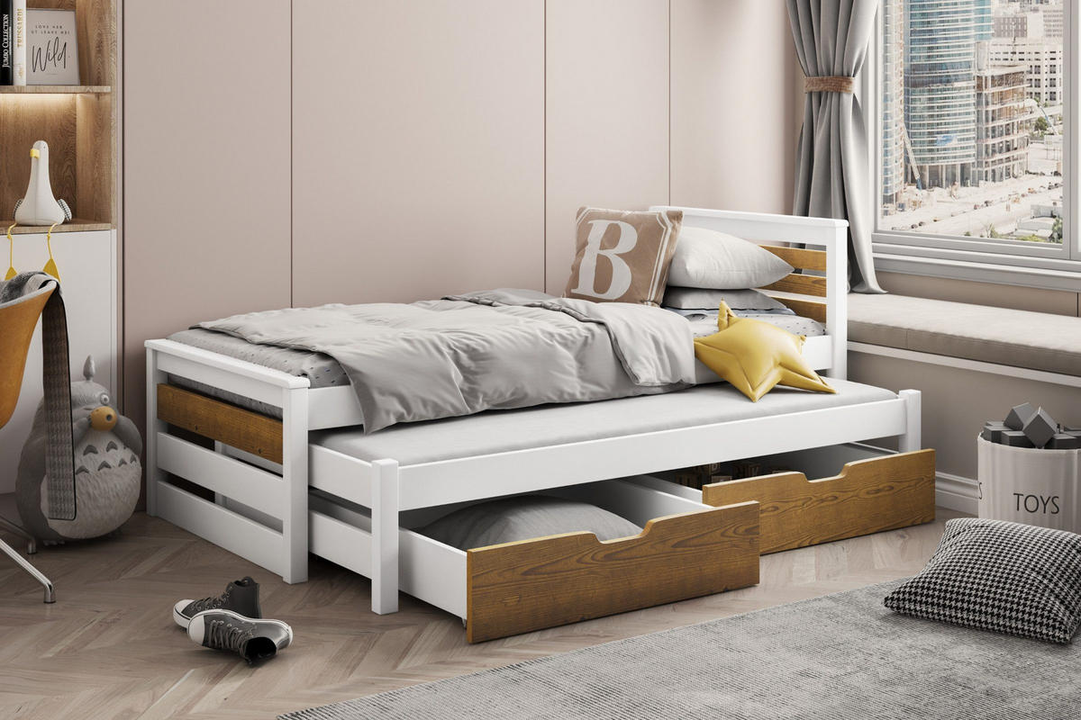 JUGENDBETT CATRIN 80/180 cm in Weiß + Eiche - Eichefarben/Weiß, Holz/Holzwerkstoff (80/180cm) - Deine Möbel 24
