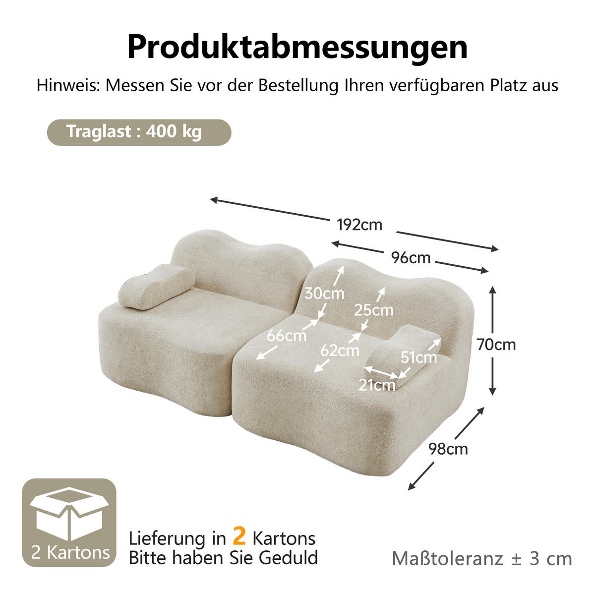 2-SITZER-SOFA DE-34348 mit Armlehnenkissen Beige - Beige, Textil (98/70/192cm) - ComfortXL