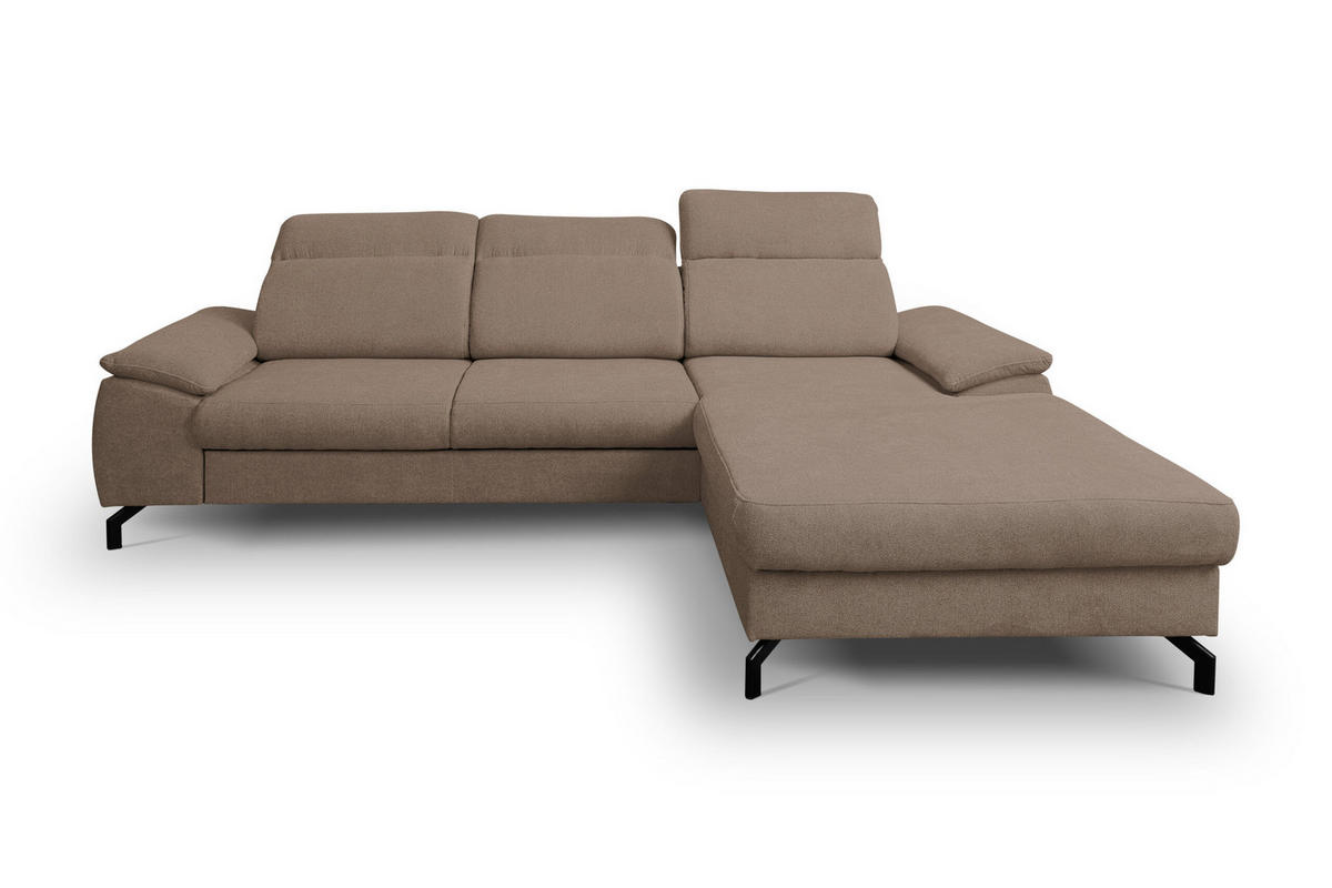 ECKSOFA MALIBU mit Schlaffunktion und Bettkasten, Farbe: Braun, Velourstoff, Ottomane Rechts - Braun, Textil (276/184cm) - VENASI MÖBEL