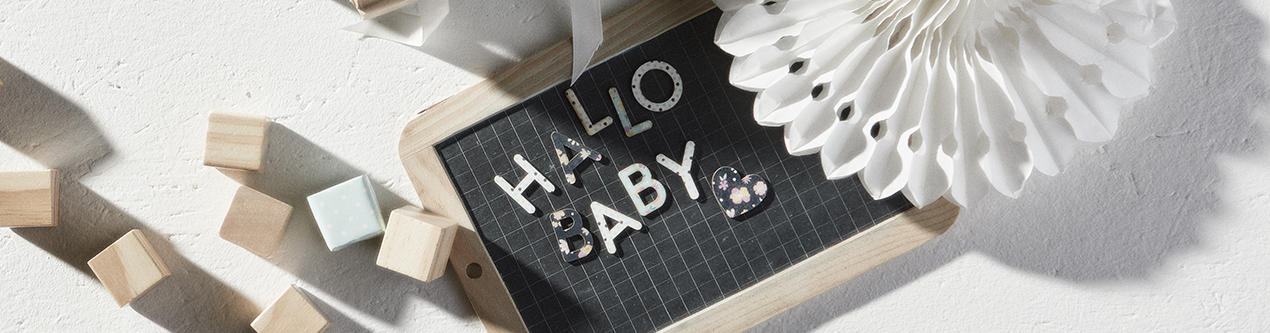 Headerbild Babygeschenkeshop Tafel "Hallo Baby"
