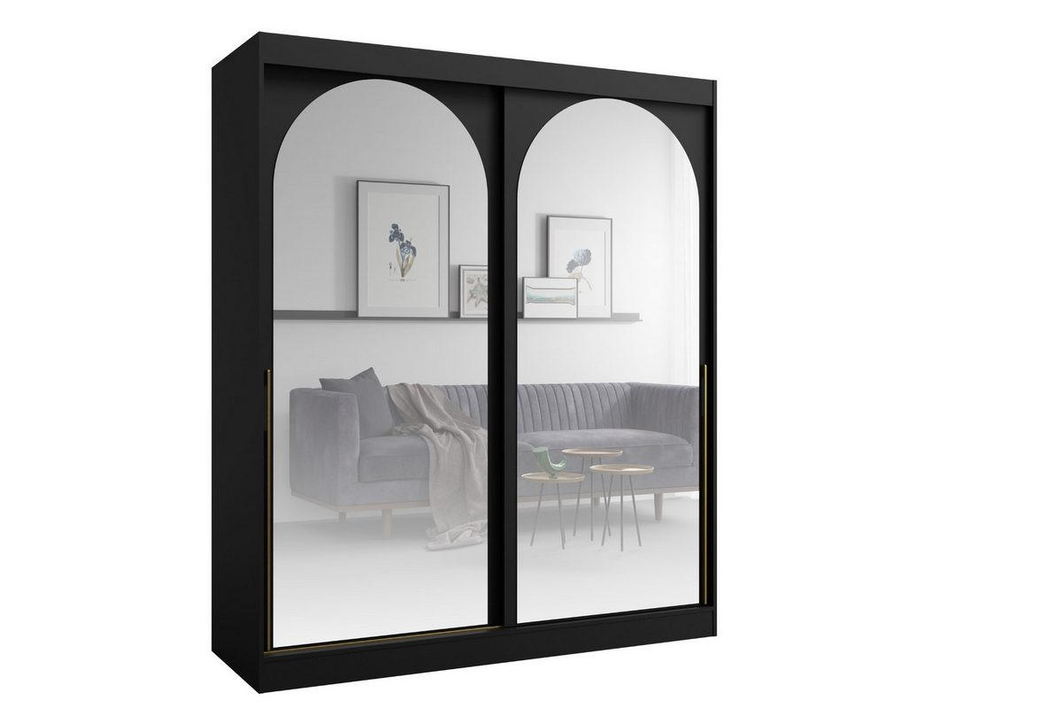 SCHIEBETÜRENSCHRANK MOSSA 180 / 215 / 65 cm in Schwarz / Gold - Goldfarben/Schwarz, Holzwerkstoff (180/215/65cm) - Deine Möbel 24