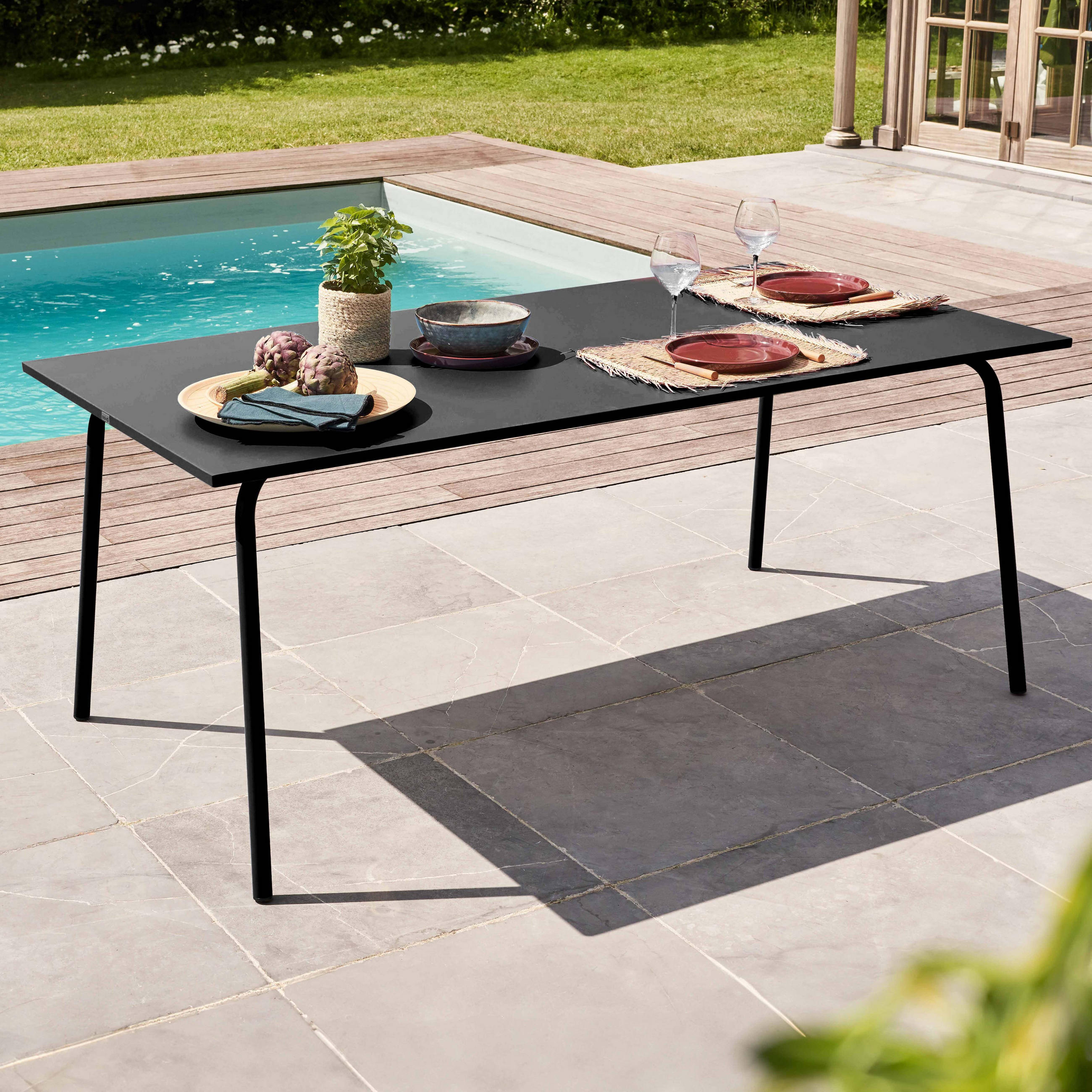 Oviala GARTENTISCH Schwarz 180cm × 90cm × 72cm
