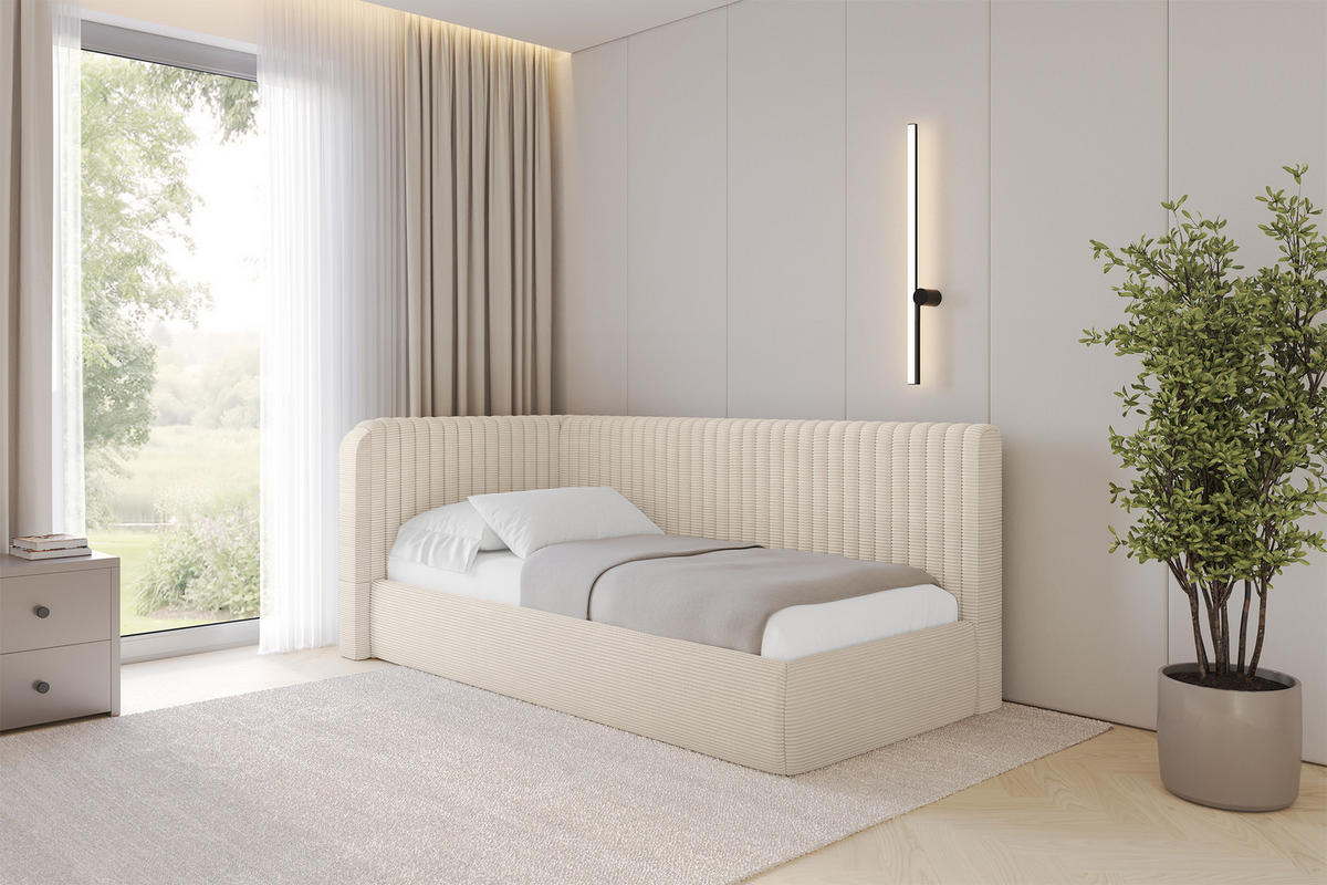 EINZELLBETT Jugendbett mit Bettkasten und Matratze H3/H4, Rechts - AURY 80x200 Beige - Kaschmir, Holzwerkstoff/Textil (80/200cm) - ALTDECOR