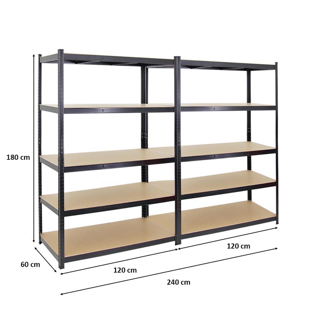 SCHWERLASTREGAL Taurus 2er-Set mit 2x 180x120x60 cm Fachlast 175 kg Schwarz - Schwarz, Metall (240/180/60cm) - PROREGAL