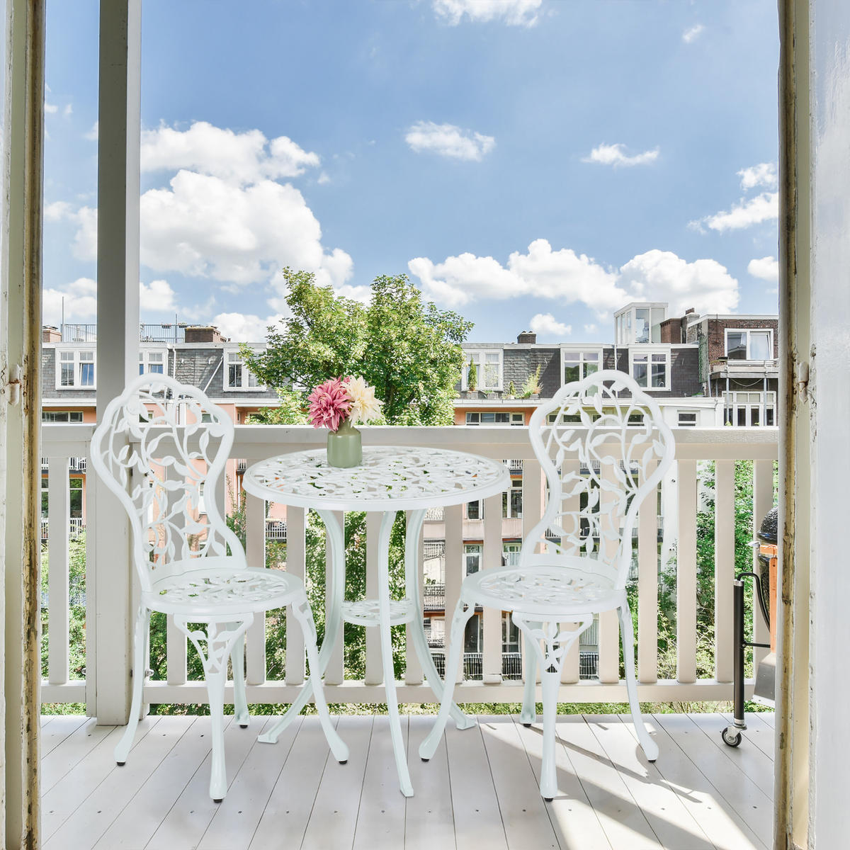 3-tlg.GARTENMÖBEL-SET - Weiß, Metall - Relaxdays