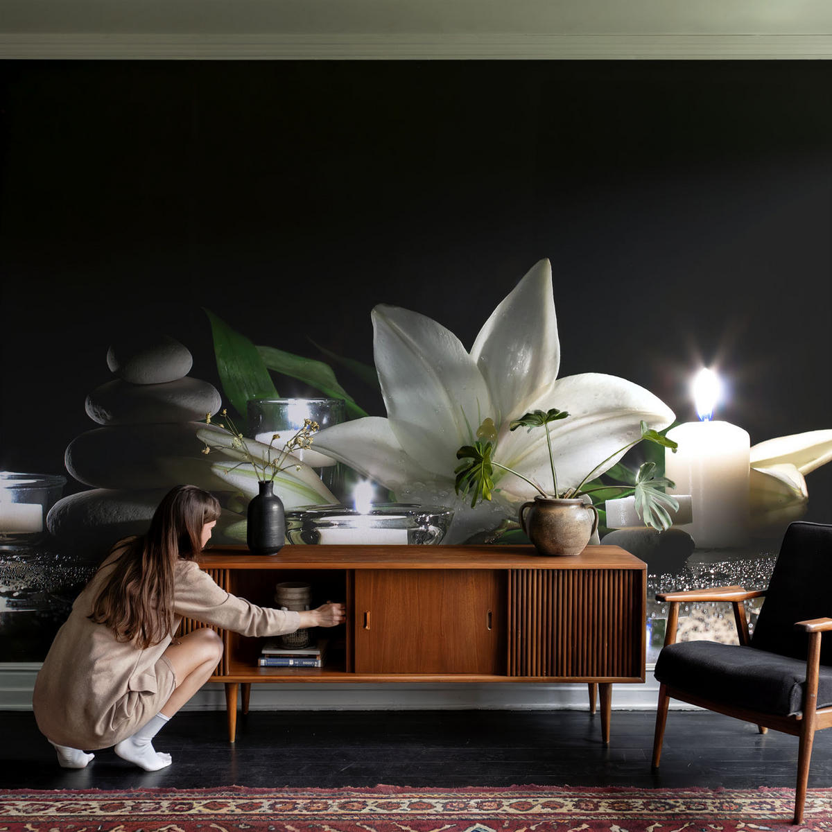 FOTOTAPETE 104x70 cm - Entspannende Szene - Schwarz, Textil (104/70cm) - Wallfluent