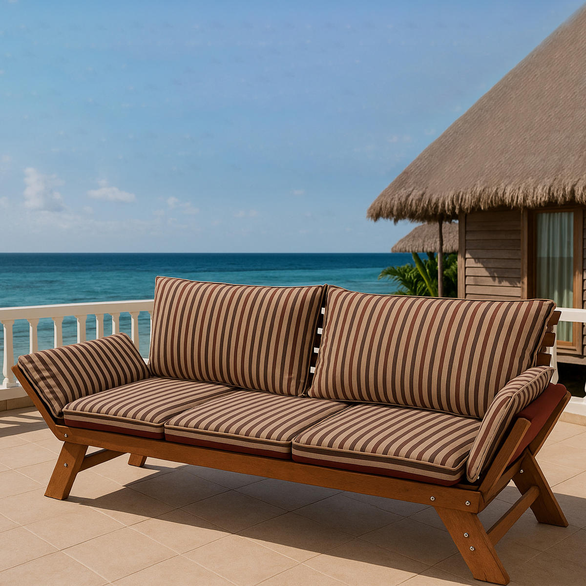 LIEGESOFA Nottingham - 202 cm mit Wendeauflage - Eukalyptusholz geölt - Braun, Holz (69/77/202cm) - TPFGarden