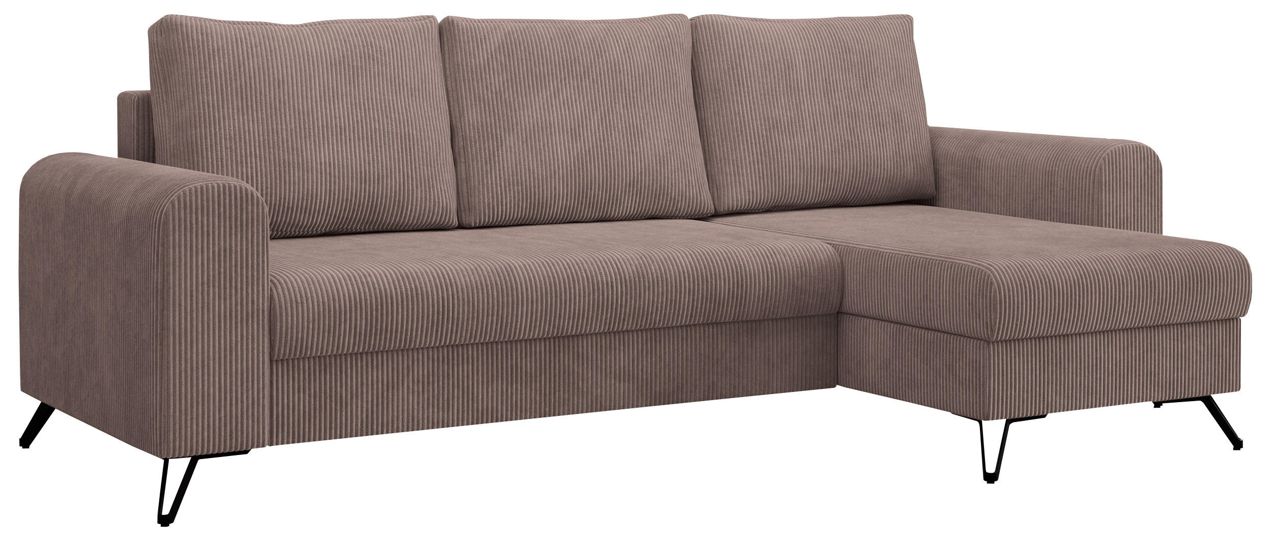 ECKSOFA Hugo Cord Rosa - Schwarz/Rosa, Textil/Metall (242/140cm) - MKS