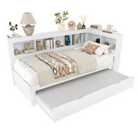 BETT 90/200 cm mit ausziehbarem Rollbett und USB, inkl. Lattenrost - Weiß, Holz (90/200cm) - BEAOK