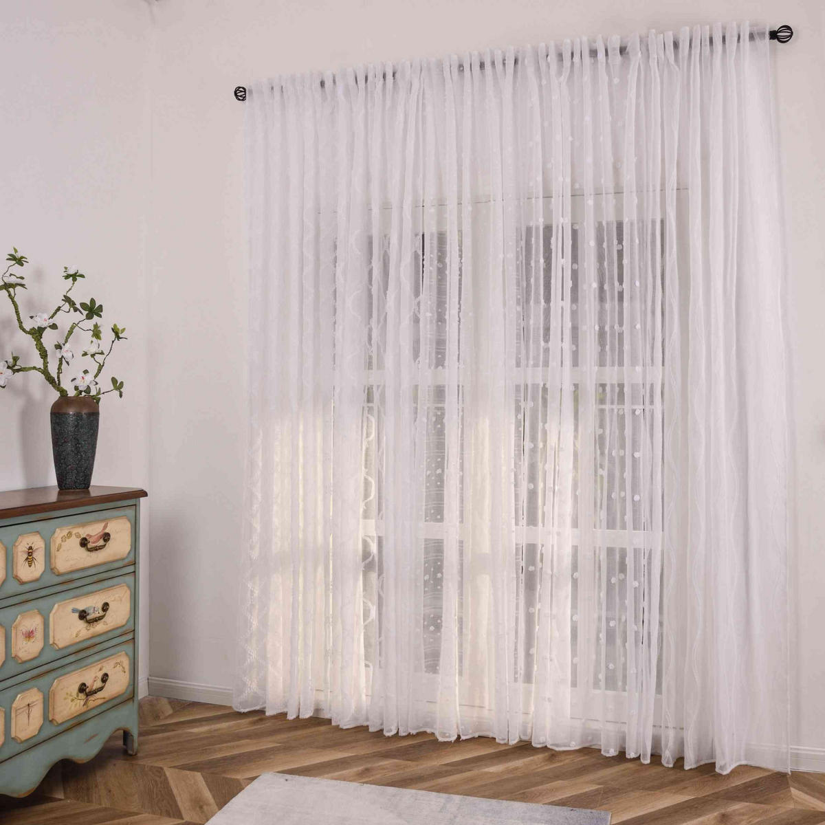 GARDINE VALENCIA HxB 245x145 cm Natur Snowflakes - Weiß, Textil (145/245cm) - Gardinenbox