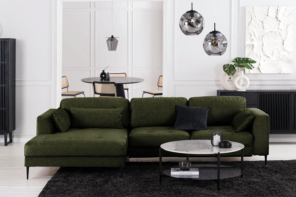 ECKSOFA mit Longchair - Dunkelgrün, Textil/Metall (275/168cm) - home24