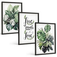 BILDER SET 3er Set - 40x60 cm Schwarzer Rahmen - Blattpflanzen leben, lachen, lieben - Schwarz, Kunststoff (40/60cm) - TULUP