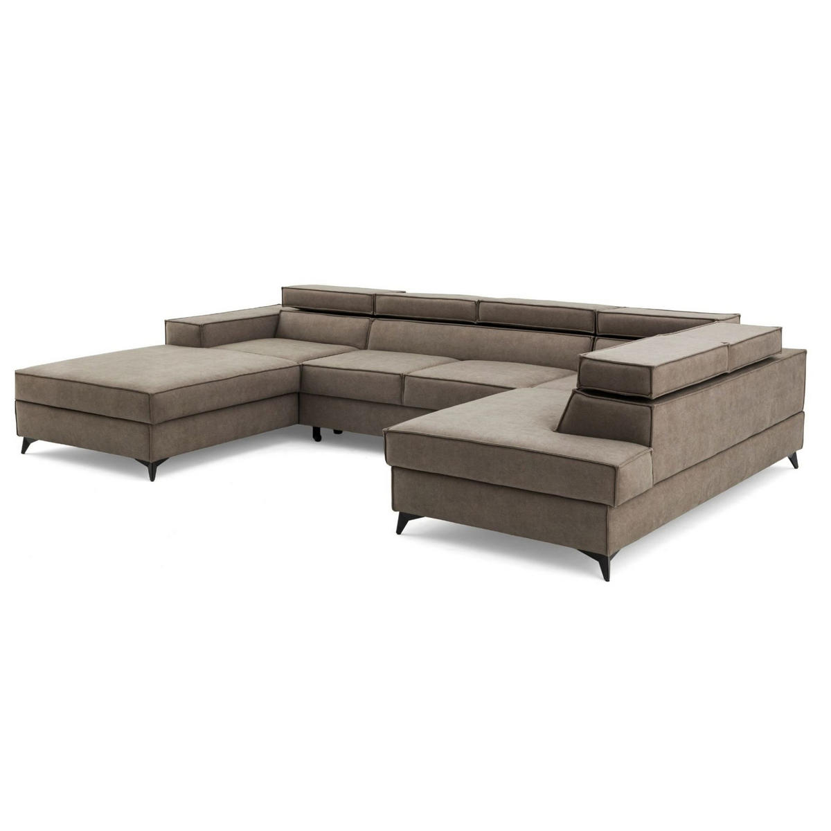 ECKSOFA PURE U Rechts mit Schlaffunktion 127x270 Velours Beige - Beige/Schwarz, Holz/Textil (204/340cm) - Muffo