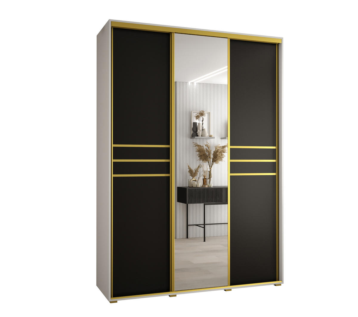 SCHWEBETÜRENSCHRANK 235,2/180/45 3-türig - Goldfarben/Schwarz, Holz/Metall (180/235/45cm) - Abiks Möbel