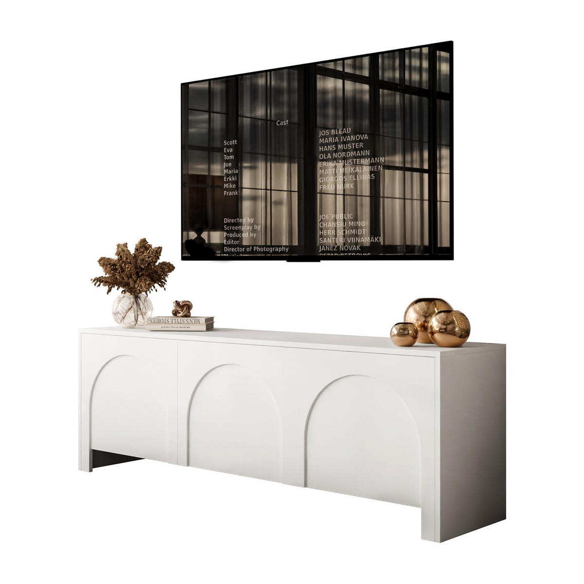 TV-ELEMENT ARIADNA weiß dreitürig - Weiß, Holzwerkstoff (154/51/35cm)