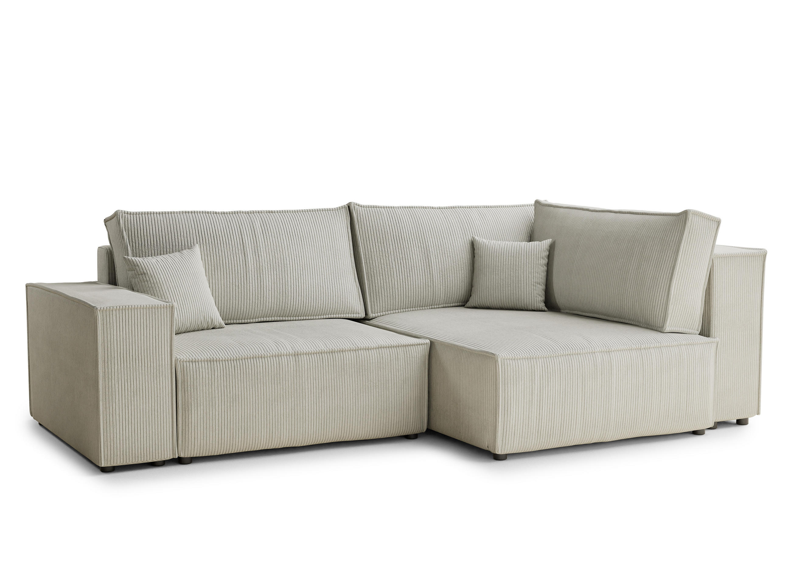 ECKSOFA MIT SCHLAFFUNKTION Tonga Creme Samtstoff - Creme/Schwarz, Holz/Holzwerkstoff (255/105cm) - Maison de Reve