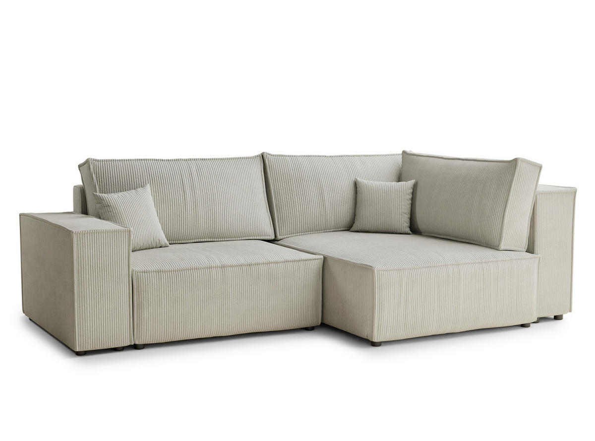 ECKSOFA MIT SCHLAFFUNKTION Tonga Creme Samtstoff - Creme/Schwarz, Holz/Holzwerkstoff (255/105cm) - Maison de Reve