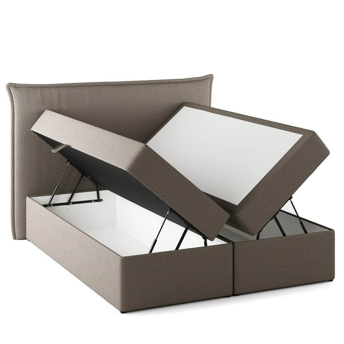 BOXBETT mit Stauraum - Bouclé - Grau, Holzwerkstoff (160/200cm) - home24