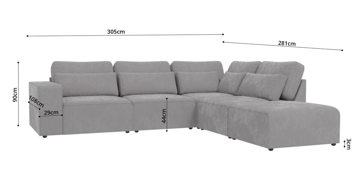 ECKSOFA modularer Leox Hellgrau Samt-Stoff - Hellgrau/Schwarz, Kunststoff/Textil (305/281cm) - S-Style Möbel