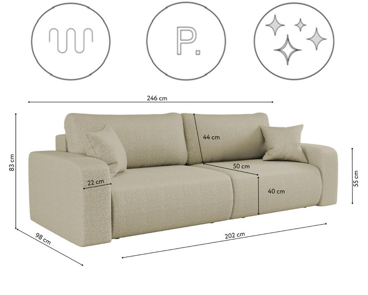 SCHLAFSOFA MILANO und Bettkasten Stoff Quelle Beige - Beige, Holz (246/83/98cm) - Kaiser Möbel