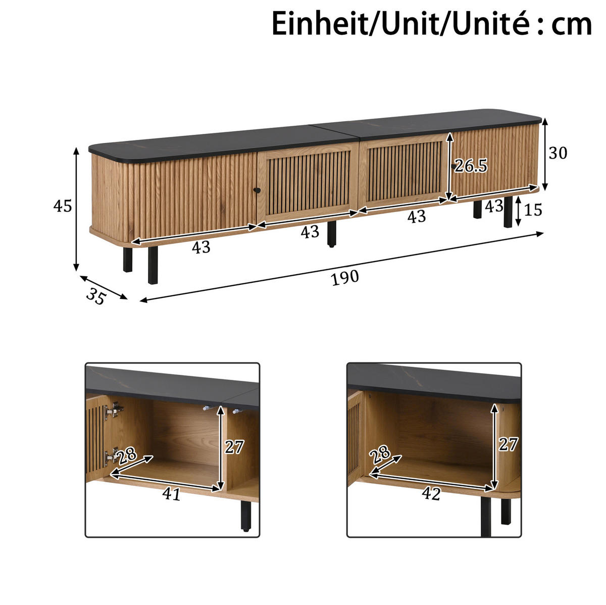 LOWBOARD 190/35/45 cm aus MDF und Holzwerkstoff mit Schiebetüren und Gitterfront Eichefarben - Braun, Holzwerkstoff (190/45/35cm) - Modenvie