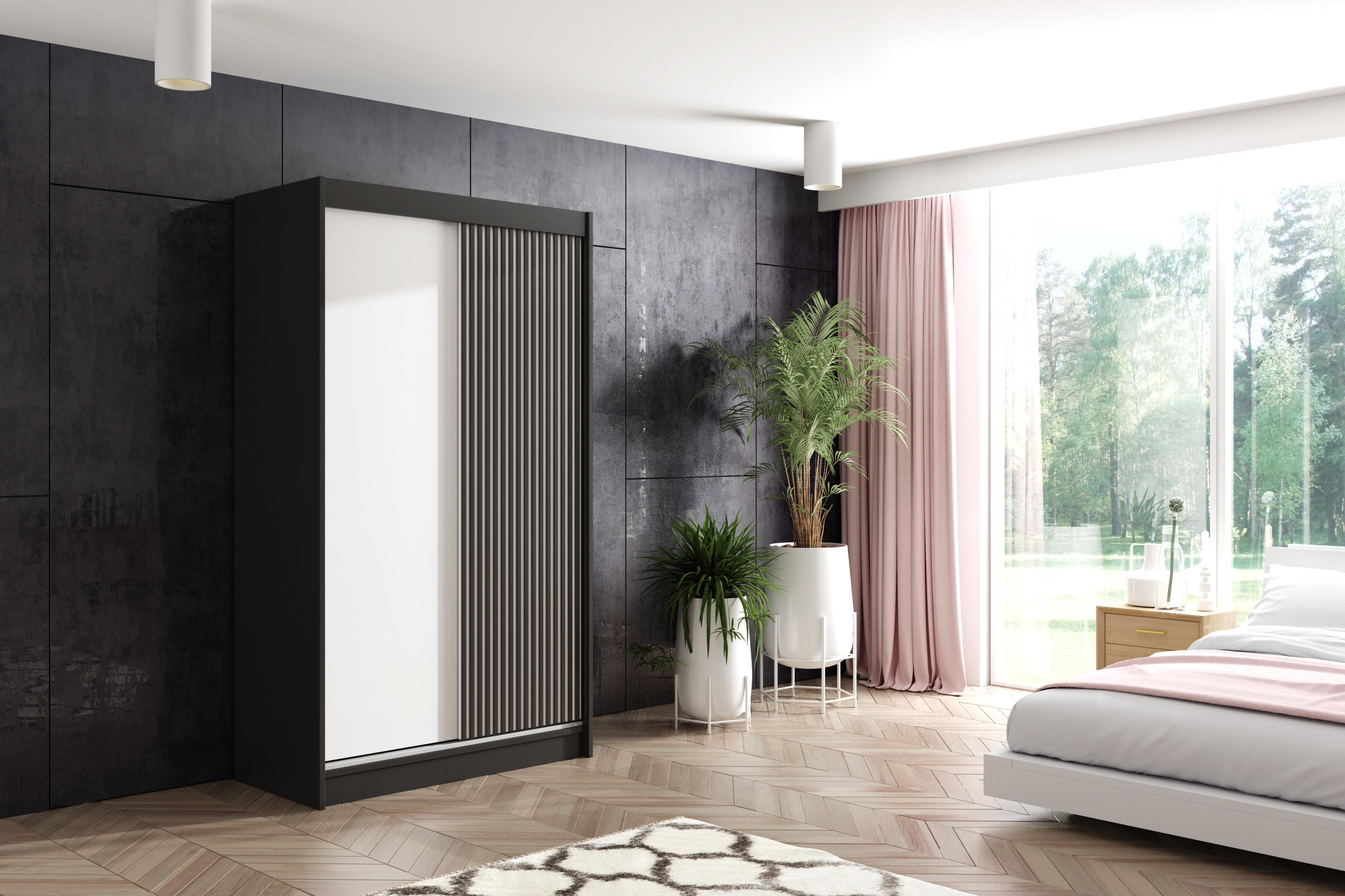 KLEIDERSCHRANK VILAN mit Lamel - 120 cm - Schwarz - Schwarz, Holzwerkstoff (120/215/61cm) - ALTDECOR