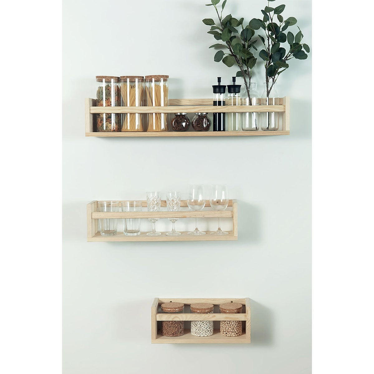 WANDREGAL aus massiver Kiefer - L60 x H15 cm - Eschefarben, Holzwerkstoff (15/15/60cm) - Calicosy