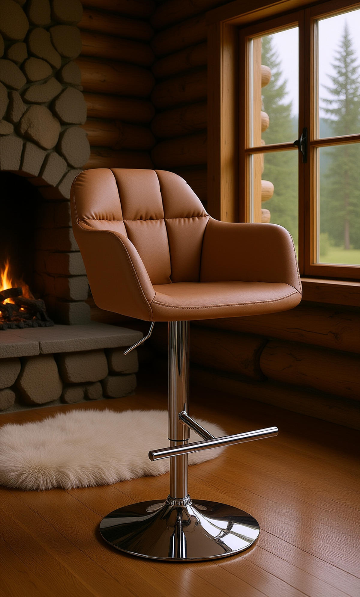 BARHOCKER Nardo Kunstleder chrom hellbraun - Chromfarben/Braun, Kunststoff/Metall (57/118/59cm) - TPFLiving