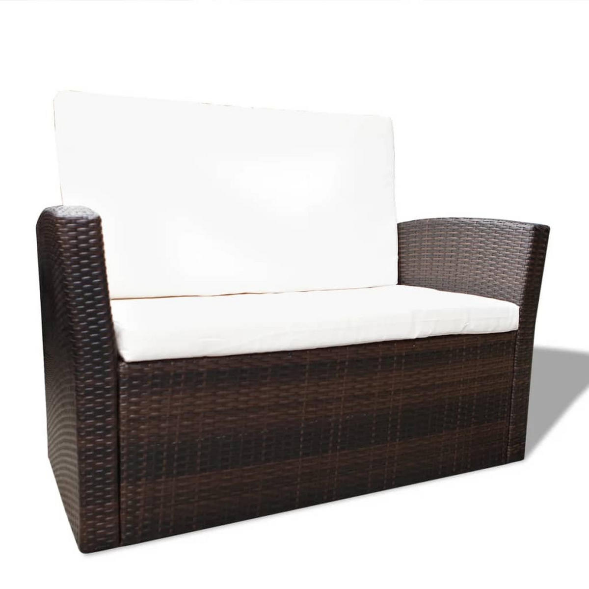 GARTEN-LOUNGE-SET 4-teilig Mit Kissen Poly Rattan Braun - Creme/Braun, Kunststoff/Textil - vidaXL