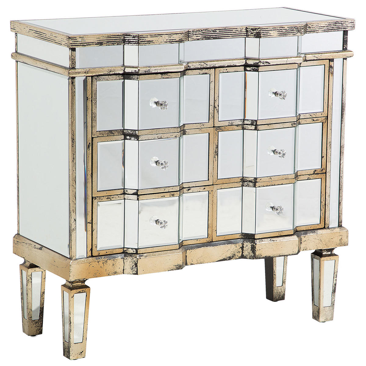 KOMMODE 6 Schubladen Spiegeleffekt Mozela - Silberfarben/Goldfarben, Glas (81/80/35cm) - Beliani