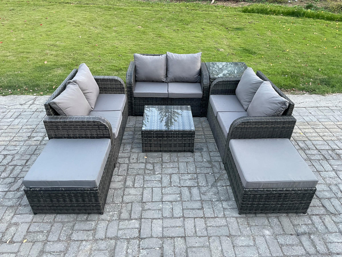 GARTENMÖBELGARNITUR Polyrattan Dunkelgrau 7-Sitzer - Dunkelgrau, Metall - Fimous